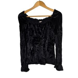 Vtg Y2K Faded Glory Velvet Babydoll Embroidered Beaded Long Sleeve‎ Top Medium